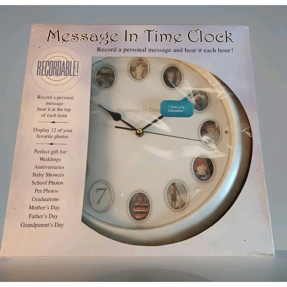 Mark Feldstein Message In Time Recordable 14" Wall Clock 12 Photo Frames New Box